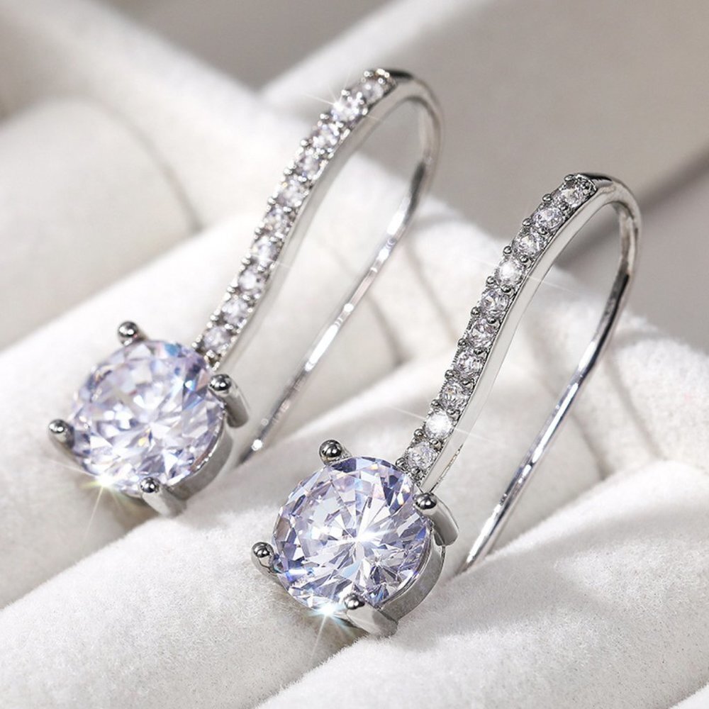 🎀 White Crystal CZ Dangle Earrings for Women Imitate Zircon Drop, HA4516